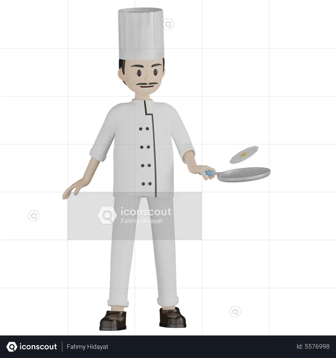 Chef fazendo omelete  3D Illustration