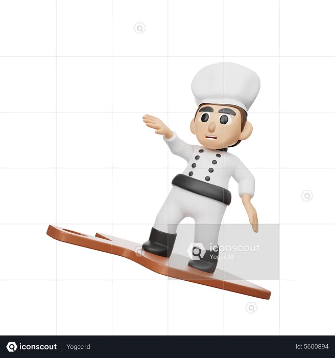 Chef Flying On Board  3D Illustration