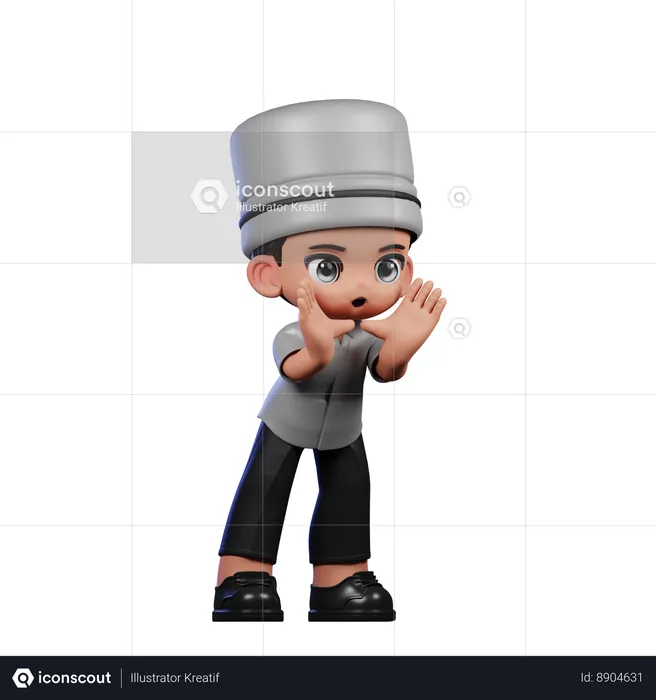 Chef fofo fazendo pose de grito  3D Illustration