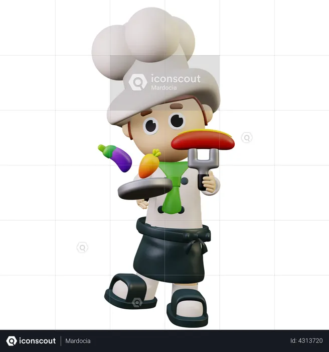 Chef gathering vegetables for cooking  3D Illustration