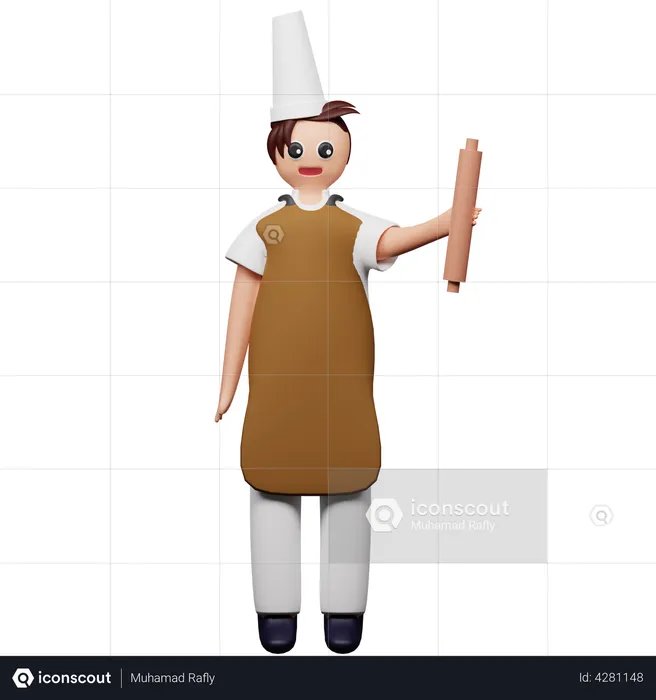 Chef holding bread grinder  3D Illustration