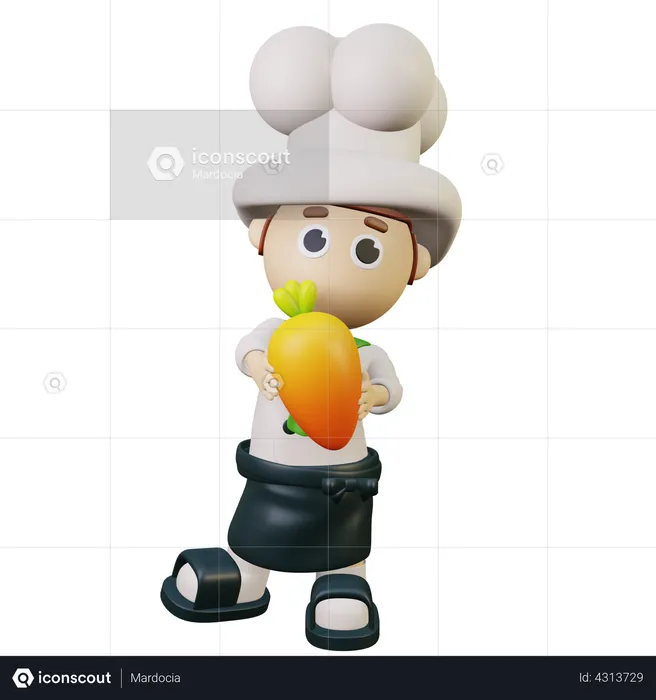 Chef holding carrot  3D Illustration