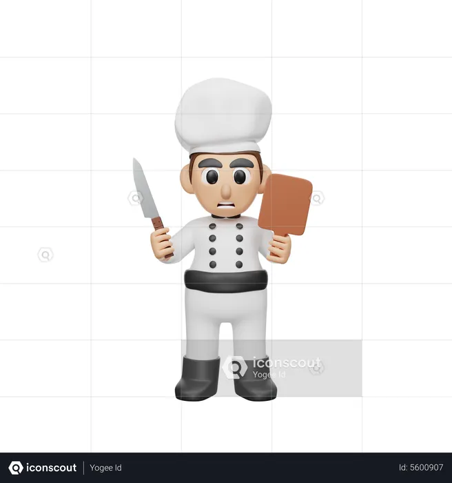 Chef Holding Chopping Tool  3D Illustration