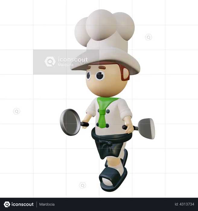 Chef holding cooking tools  3D Illustration