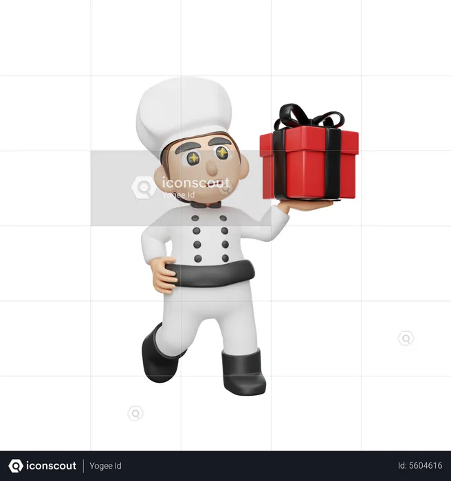 Chef Holding Gift Box  3D Illustration