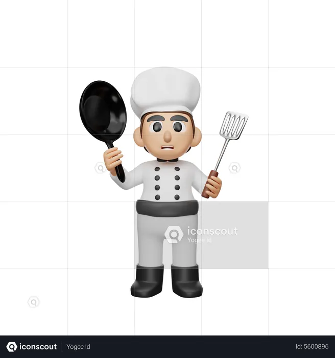 Chef Holding Kitchen Utensil  3D Illustration