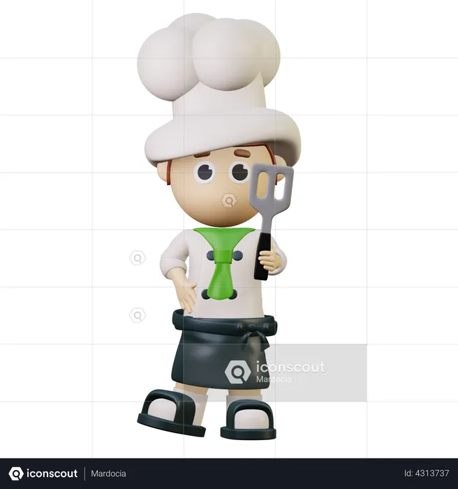 Chef Holding Spatula  3D Illustration
