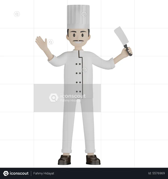 Chef masculino con cuchillo  3D Illustration