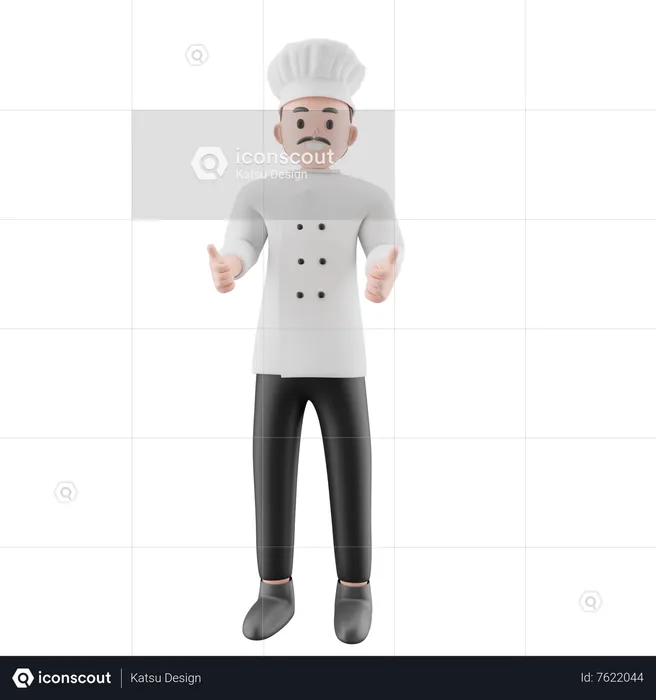 Chef masculino mostrando os polegares para cima  3D Illustration