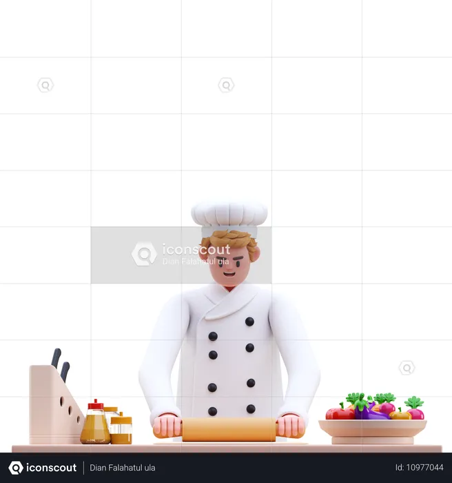 Chef masculin faisant de la pâte  3D Illustration