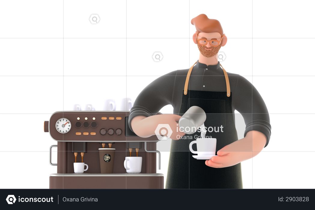 Chef making coffee 3D Illustration