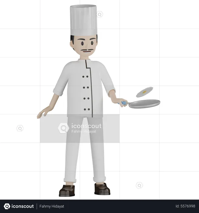 Chef Making Omelette  3D Illustration
