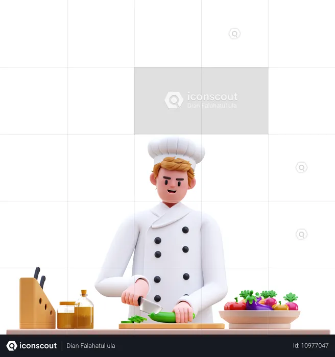 Chef masculino cortando vegetais  3D Illustration