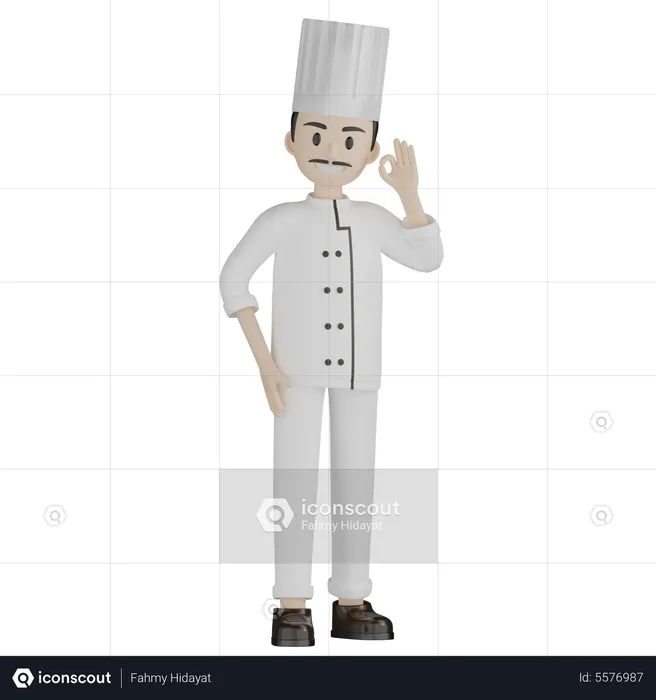 Chef masculino dando gesto ok  3D Illustration