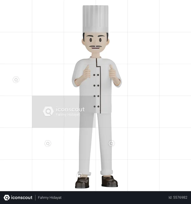 Feliz, macho, chef, dar, pulgares arriba  3D Illustration