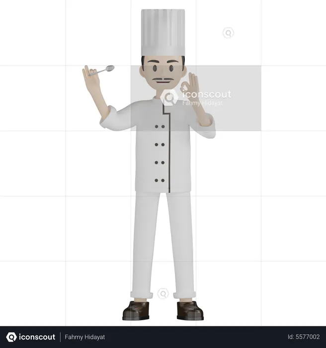 Chef masculino probando comida  3D Illustration