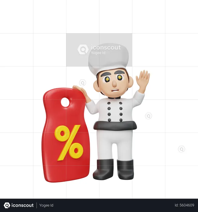 Chef masculino segurando cupom de desconto  3D Illustration