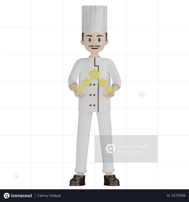 Chef masculino segurando estrelas  3D Illustration