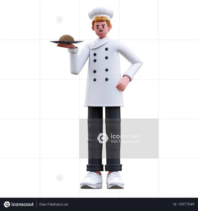 Chef masculino sirviendo arroz frito  3D Illustration