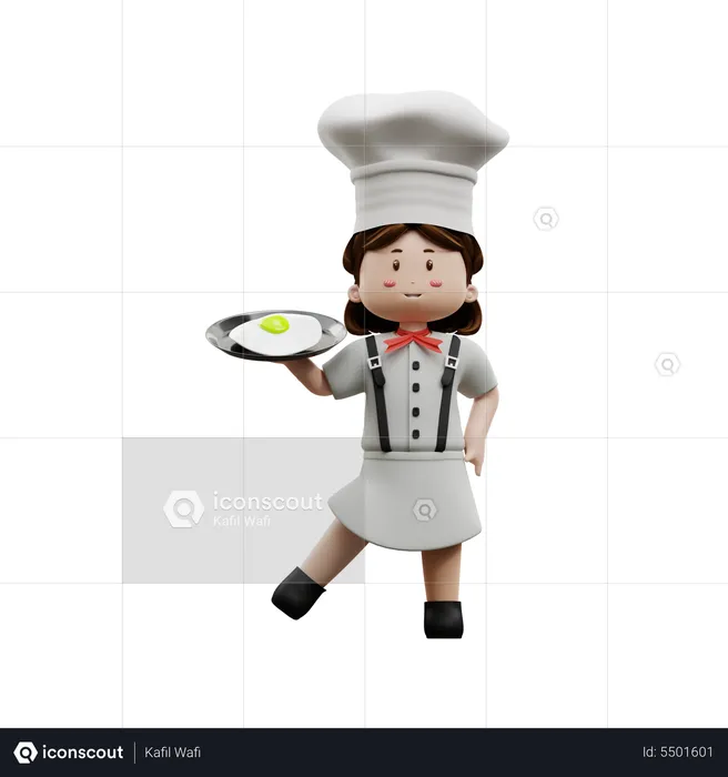 Chef Feminina Com Ovo Frito  3D Illustration