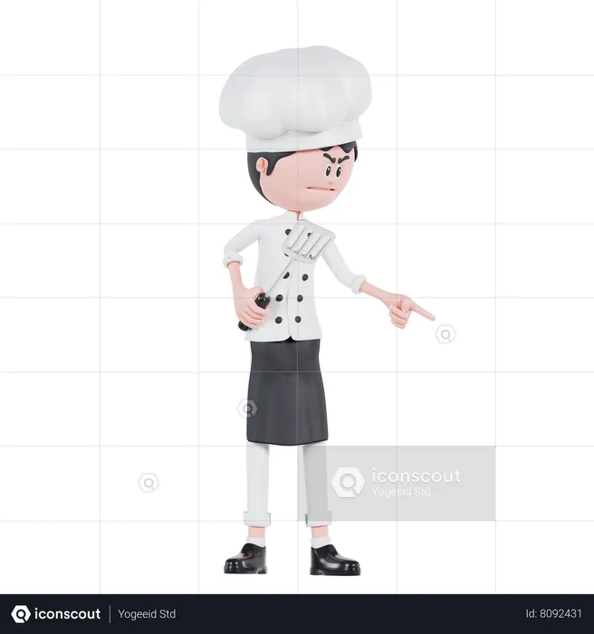 Chef Pointing To Bottom Left  3D Illustration