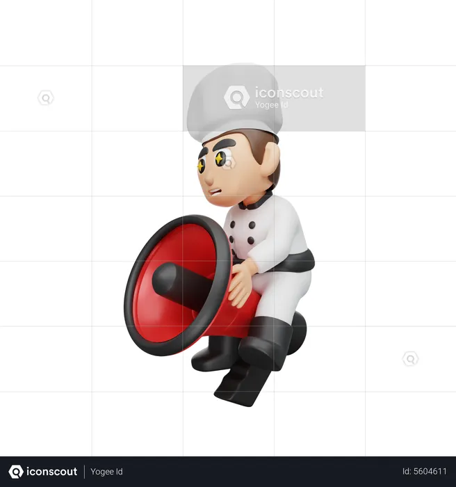Chef Riding Megaphone  3D Illustration