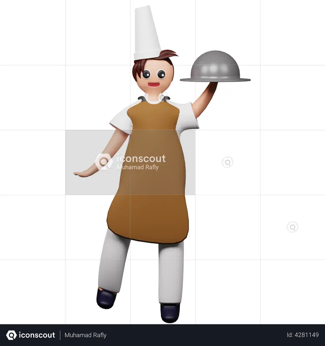 Chef serving hot food  3D Illustration