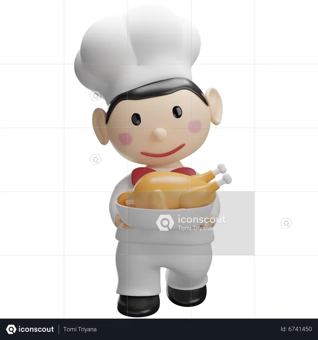 Chef serving Roasted Chicken  3D Illustration