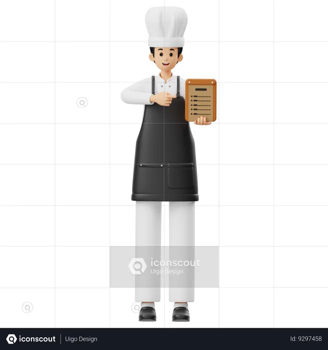 Chef Shows Menu Board  3D Illustration