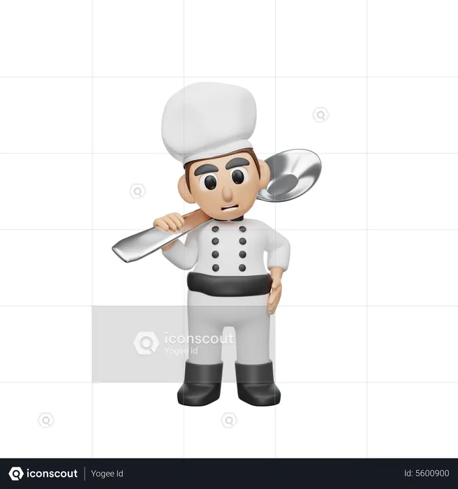 Chef sosteniendo una cuchara  3D Illustration
