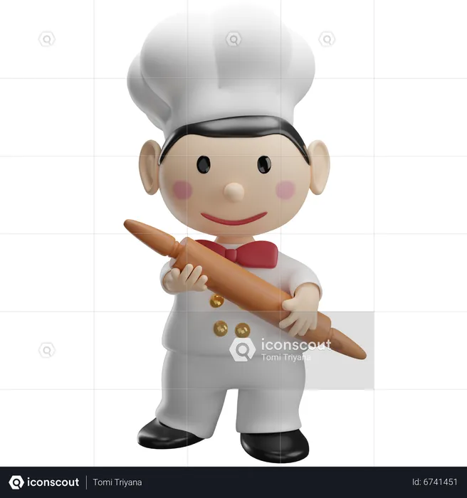 Chef sosteniendo un rodillo  3D Illustration