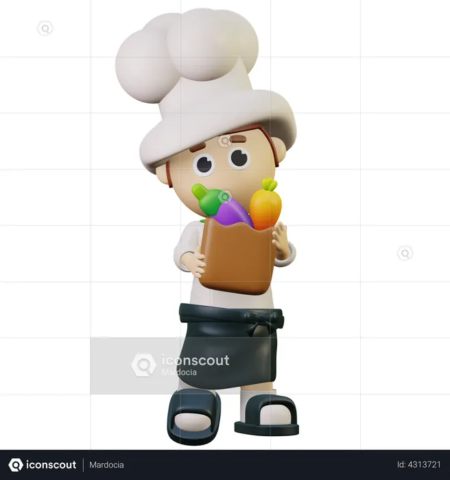 Chef sosteniendo verduras verdes  3D Illustration