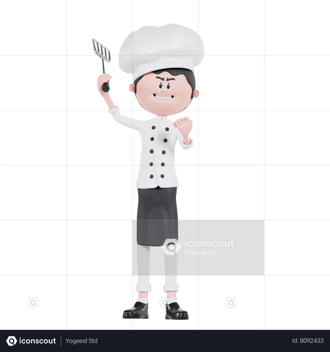 Chef Standing And Holding Spatula  3D Illustration