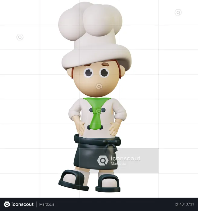 Chef standing and waiting for customers  3D Illustration
