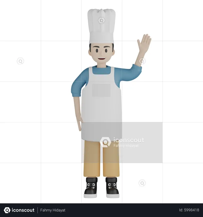 Chef standing while waving hand  3D Illustration