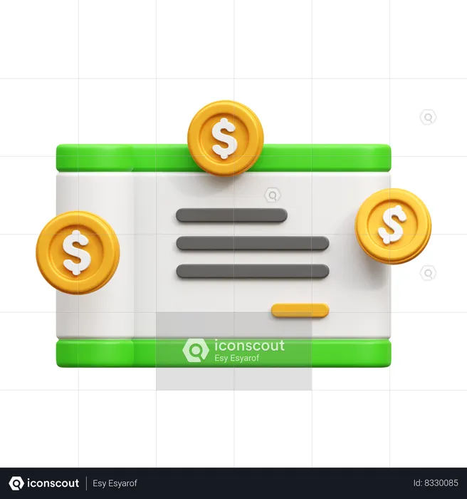 Cheque bancario  3D Icon