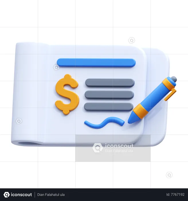 Cheque bancário  3D Icon