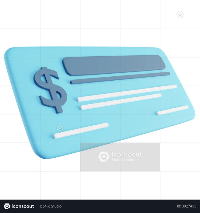 Cheque bancário  3D Icon