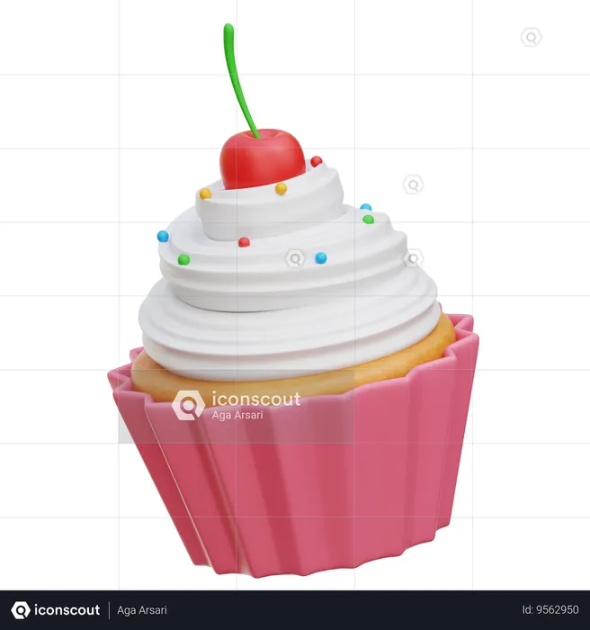 Cherry Cupcake  3D Icon