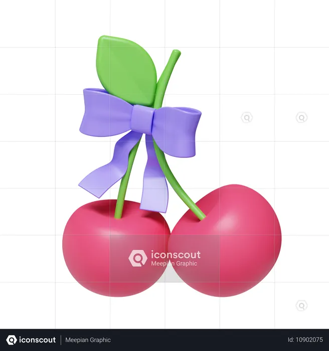 Cherry Pair With Bow  3D Icon