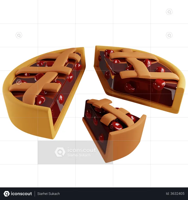 Cherry pie cut into different shar  3D Illustration