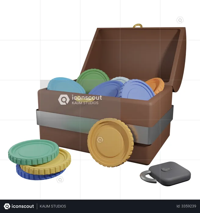Chest filled with Crypto-Currency Coins  3D Illustration