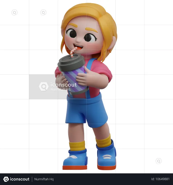 Chica bebiendo refresco  3D Icon