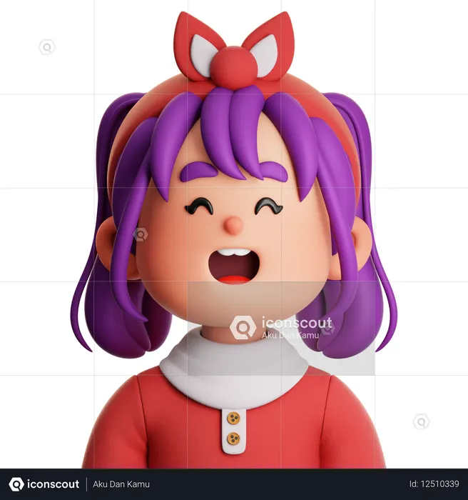 Chica con cabello morado y vestido rojo  3D Icon
