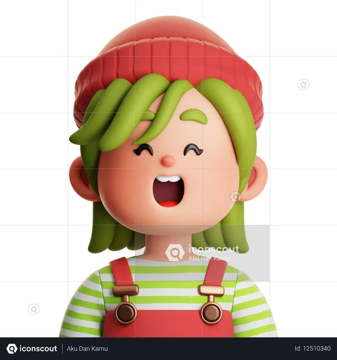 Chica con camisa de rayas y gorro rojo  3D Icon