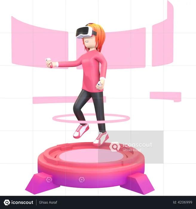 Chica con casco de realidad virtual  3D Icon