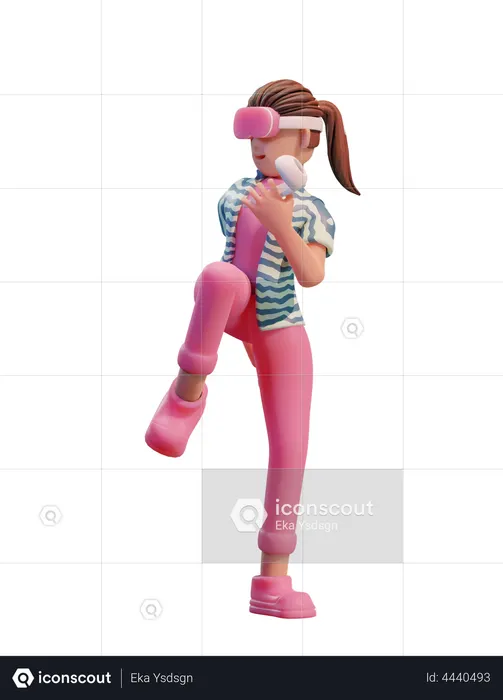 Chica con casco de realidad virtual  3D Icon