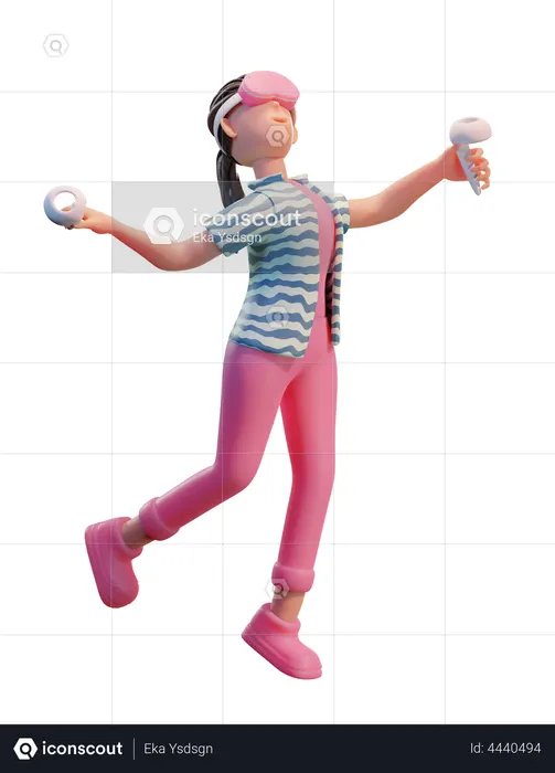 Chica con casco de realidad virtual  3D Icon