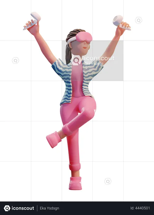 Chica con casco de realidad virtual  3D Icon