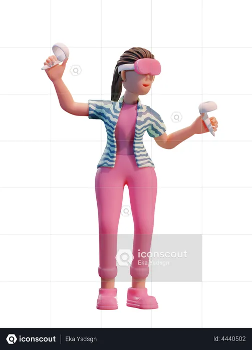 Chica con casco de realidad virtual  3D Icon